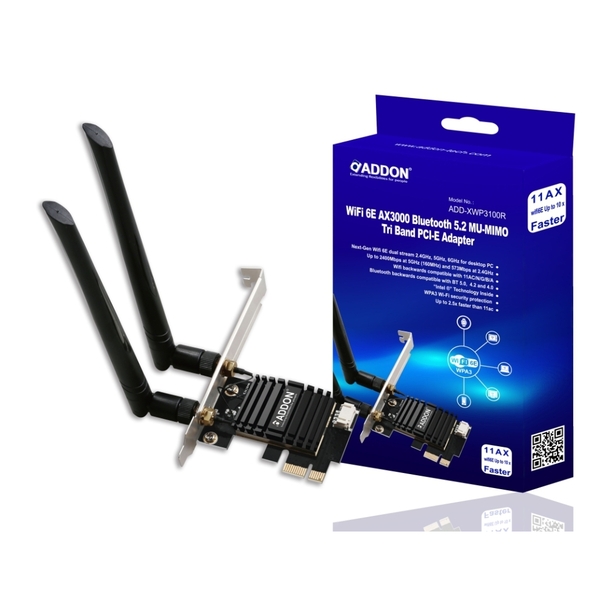 Addon WiiFi 6E AX3000 Bluetooth 5.2 MUMIMO Tri Band PCI-E Adapter