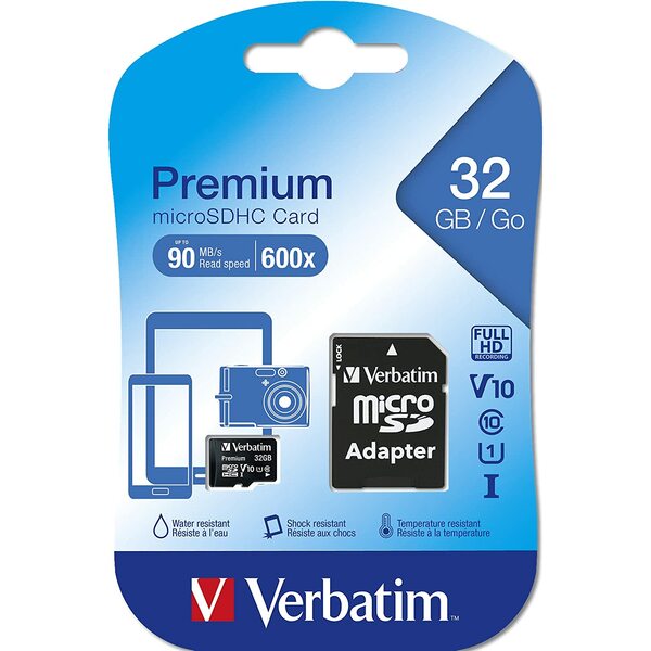 Verbatim 32GB Class 10 Micro SDHC with Adapter (UP TO 90MBPS / 600X)