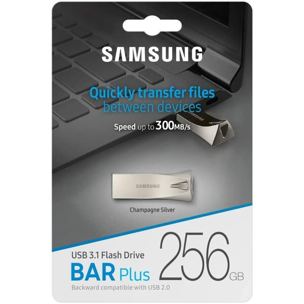 Samsung MUF-256BE3/eu Bar Plus USB 3.1 Flash Drive 256GB - Silver - (300MBPS)