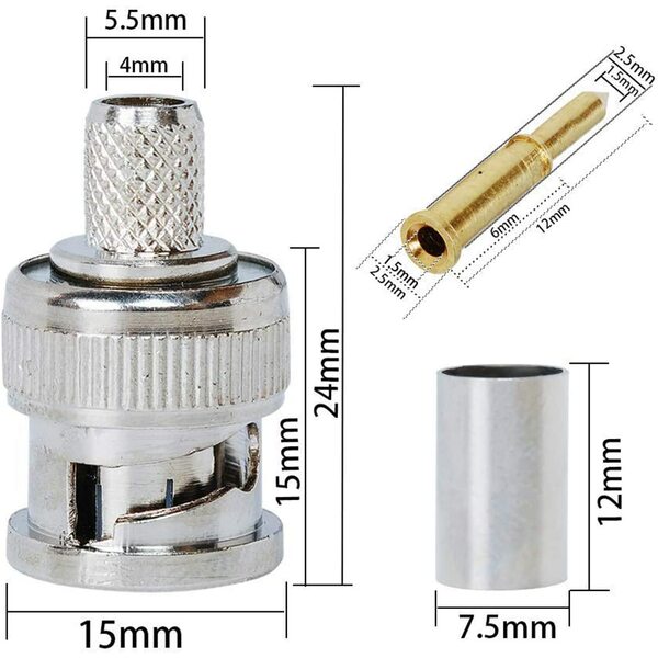 Generic  BNC Crimp Male RG59 Connector 3 in 1 Coaxial Cable RG59 Plugs CCTV Accessories
