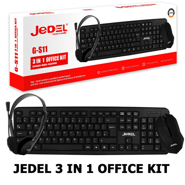 JEDEL 3-IN-1 OFFICE KIT - USB KEYBOARD & MOUSE HEADSET WITH MIC RETAIL BOXED