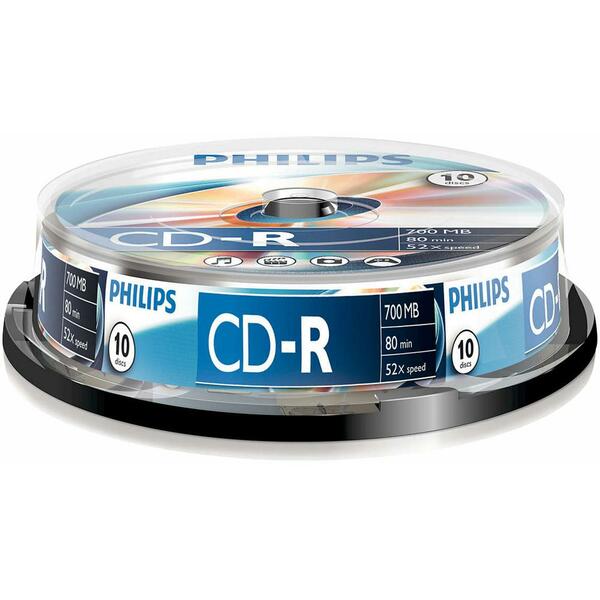 Philips 10 pack CD-R Blank Recordable Discs 80 Mins 700MB 54x Speed High Capacity