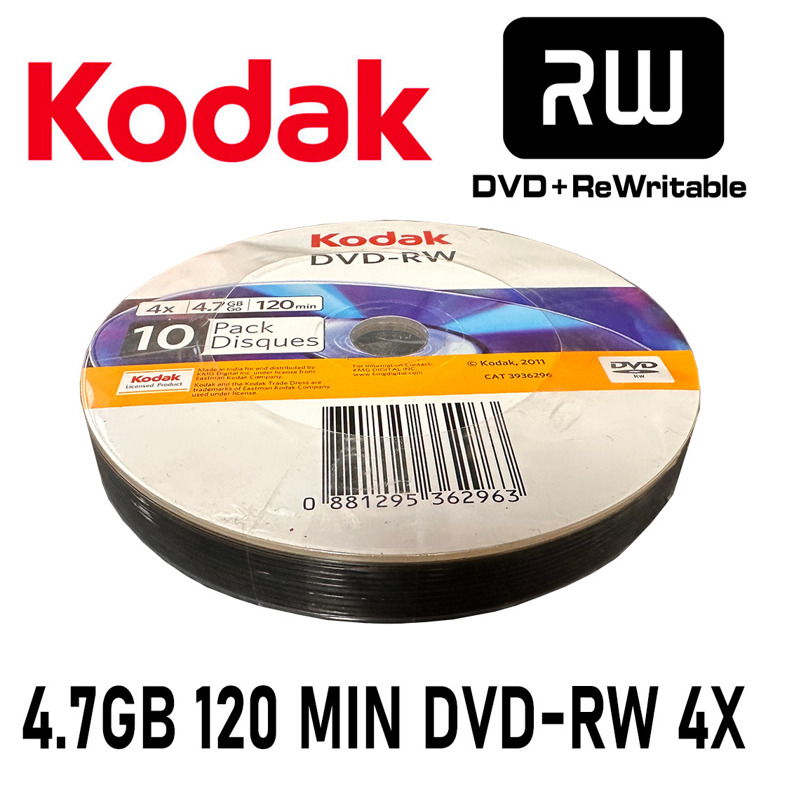 Kodak 10 Pack DVDRW 4X Blank ReWritable DVD 4.7Gb Falcon Computers