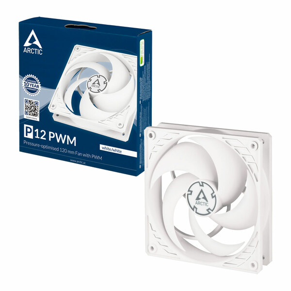Arctic Cooling Arctic P12 12cm Pressure Optimised PWM Case Fan, White, Fluid Dynamic