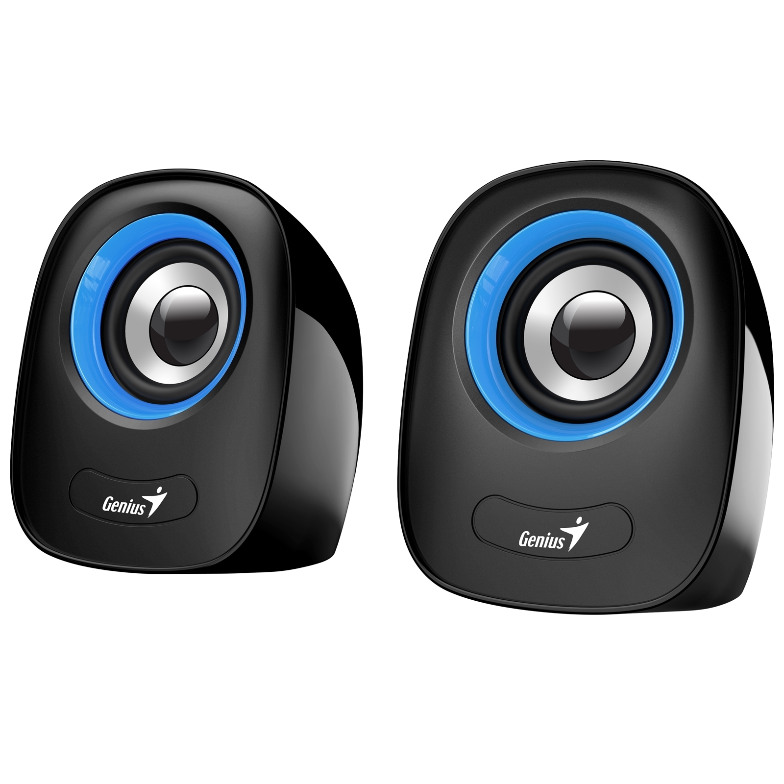 Genius 2.0 Desktop Speakers, Stereo Sound, USB Powered Plug and Play, 6w, 3.5mm Volume - Black / Blue | Falcon Computers
