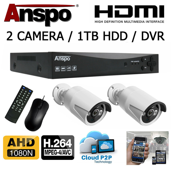 Anspo 4 Channel DVR/NVR CCTV - 1000GB HDD PSU - (Includes 2x White Bullet cameras) - CCTV Kit