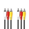 NEDIS Composite Video Cable 3x RCA Male to 3x RCA Male, Nickel Plated, 480p, 3.00 m, Round, PVC, Black, Polybag Retail Image