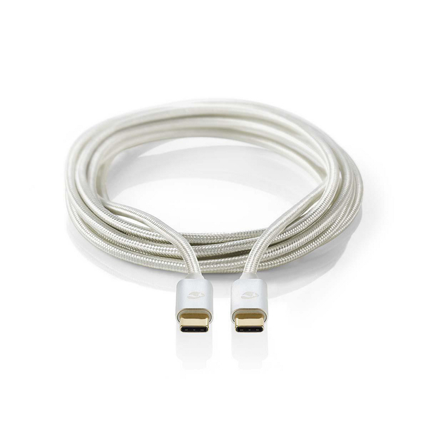 NEDIS USB 2.0, USB-C™ Male, USB-C™ Male, 10 W,| 480 Mbps, Gold Plated, 3.00 m, Round  Braided  Nylon Aluminium Cover, Window Box