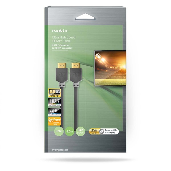 NEDIS HDMI™ Cable,| 8K@60Hz, 48 Gbps, 5.00 m, Round, 8.3 mm, Anthracite, Retail