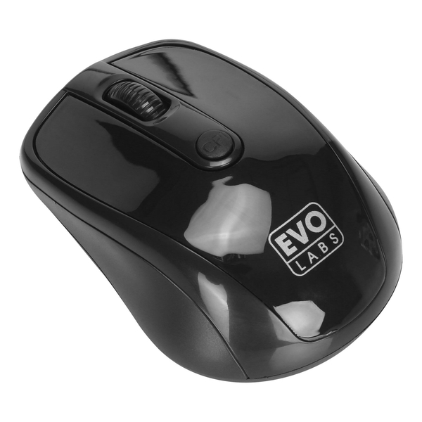 Evo Labs Wireless Mouse, 2.4GHz with USB Mini Receiver, 800 DPI Optical Tracking, Ambidextrous Design for PC / Mac / Laptop, Gloss Black