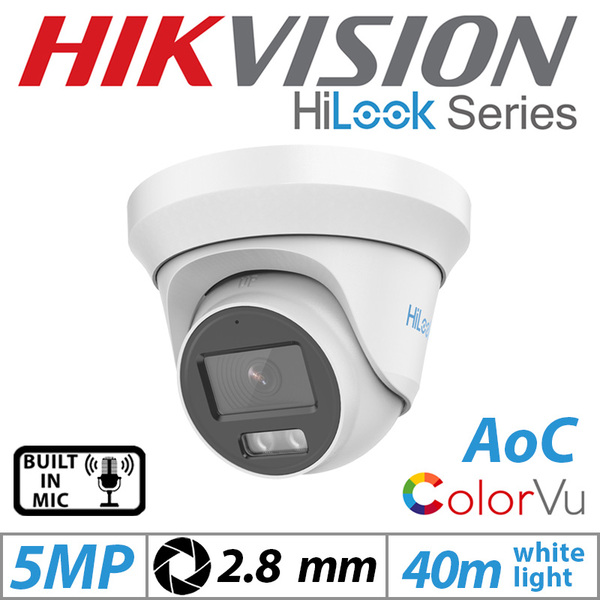 HiLook By Hikvision  5MP-3K HIKVISION HILOOK COLORVU BNC DOME OUTDOOR AOC CAMERA WITH BUILT IMN MICROPHONE