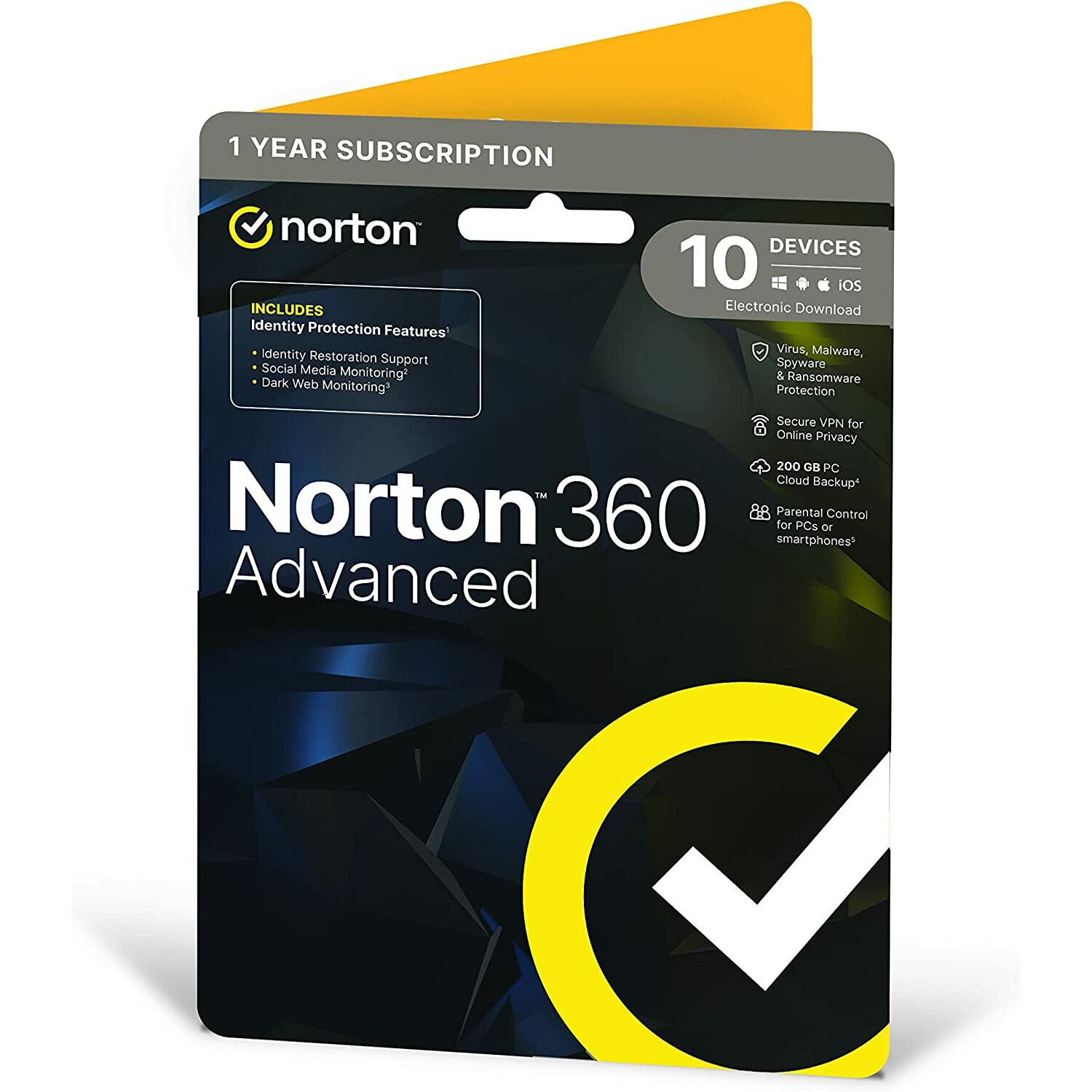 NORTON Norton 360 Advanced 1 User x 10 Device 1 Year Retail Licence 200GB Cloud Back Up Falcon Computers