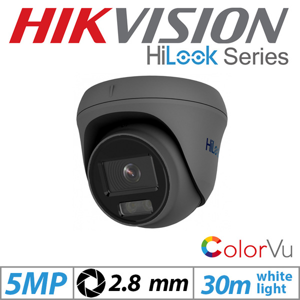 HiLook By Hikvision 5MP HIKVISION HILOOK DOME IP POE COLORVU OUTDOOR CCTV CAMERA 2.8MM GREY