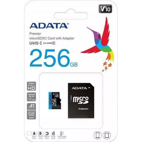 Adata 256GB Premier Micro SDXC Card with SD Adapter, UHS-I Class 10 with A1 App Performance