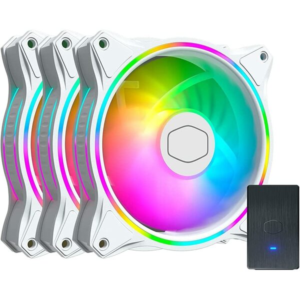 Coolermaster Masterfan MF120 Halo White Edition Addressable RGB 3 Fan Pack With ARGB Controller - 120mm