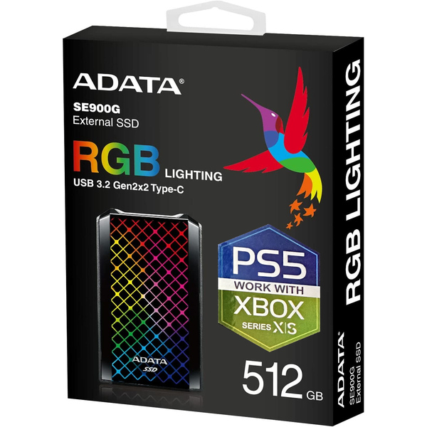 Adata 512Gb USB Solid State Drive (RGB) - USB 3.2 Gen2x2 Type-C (USB-A Adapter) - Compatible with PS5 and XBOX SERIES X / S - SPECIAL OFFER