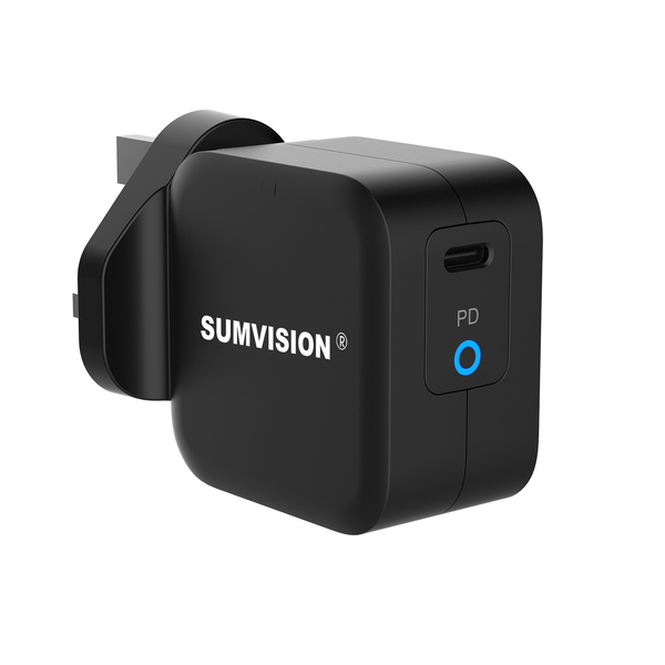 Sumvision PD 3.0 Quick Charge 3.0 25W USB TYPEC Ultra Compact Smart Power Delivery Travel Charger / Fast Charging (UK DESIGN UK PLUG UK TECH SUPPORT)