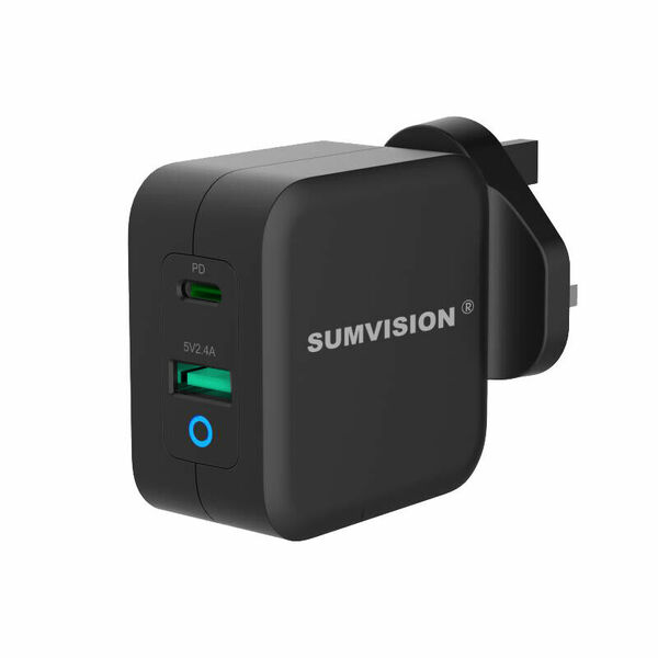 Sumvision 65W PD USB C Charger Plug - Dual Port Quick Charge 3.0 GaN Compact Smart Travel Fast Wall Charger (UK DESIGN UK TECH SUPPORT)