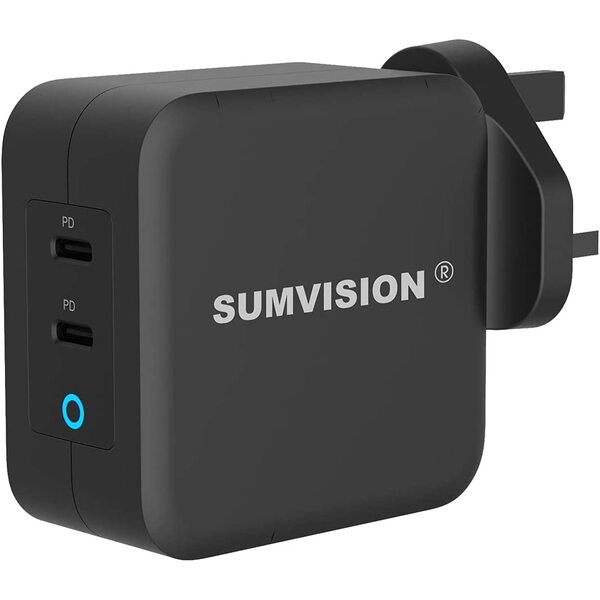 Sumvision PD 3.0 Quick Charge 3.0 100W USB TYPE C GaN Dual Port Compact Smart Charger Power Delivery (UK DESIGN UK PLUG UK TECH SUPPORT)