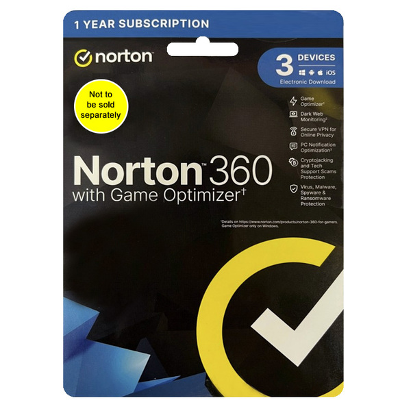 NORTON 360 WITH GAME OPTIMIZER 1U/3D 12 Month Subscription (only to be sold with PC system or Hardware)