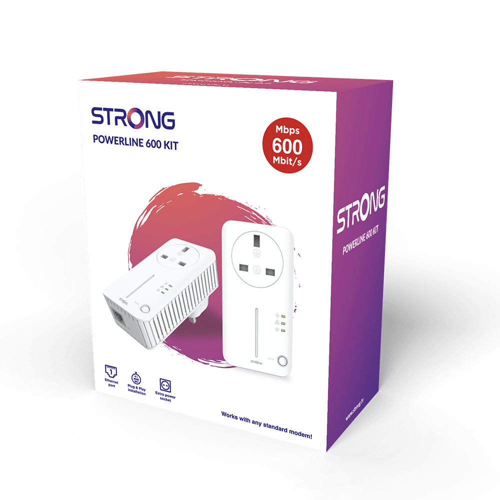 Strong 600Mb Powerline Kit - 2 Pack with Pasthrough (UK) | Falcon Computers