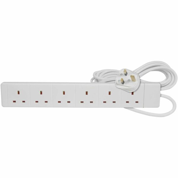 PRO-ELEC 5m, 6 Gang Mains Power Multi Socket Extension Lead, 13amp (WITH SURGE PROTECTION)