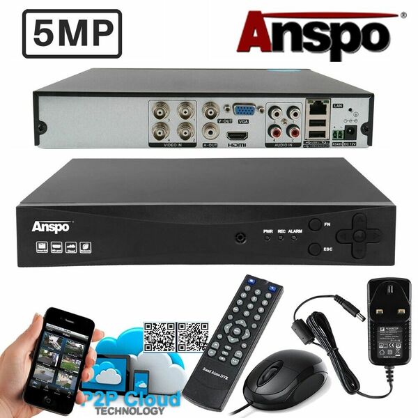 Anspo 5MP Smart CCTV Camera System 4 CHANNEL DVR Recorder HD / 4K HDMI