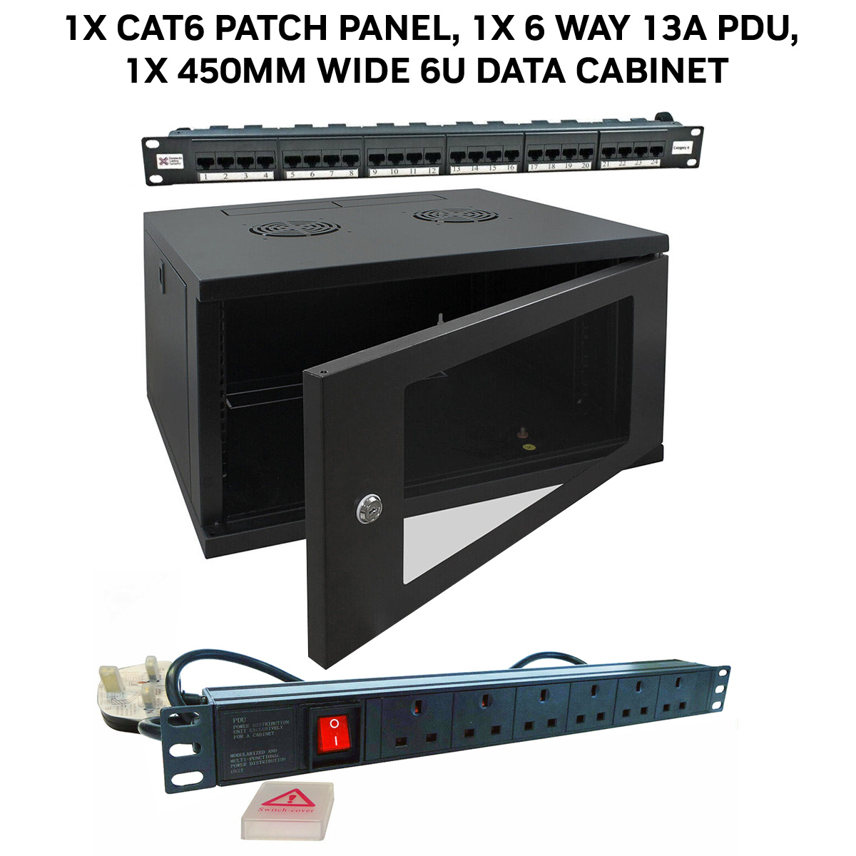 JEDEL 6U 450MM WALL MOUNTABLE DATA CABINET PDU PATCH PANEL PREBUILT READY Falcon Computers