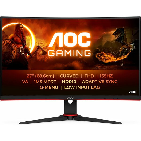 Aoc  27`` Widescreen Multimedia Curved Monitor 1080p 1MS 165Hz - EX DISPLAY