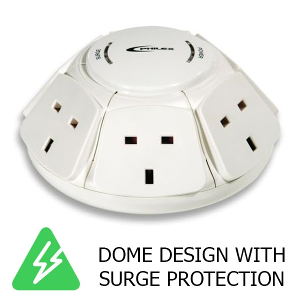 PHILEX  6-Way Surge Protected PowerDome 1m Cable